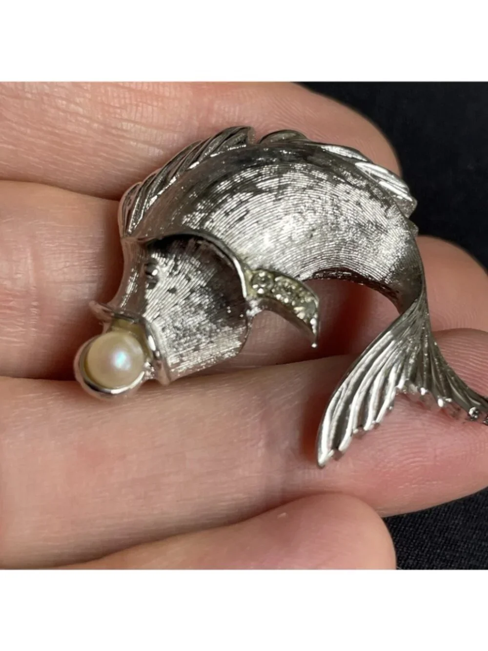 Vintage Signed Kramer Silver-Tone Fish Brooch Rare Pin